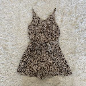 Pink Lily Leopard Tan and Black Belted Spaghetti Strap Romper